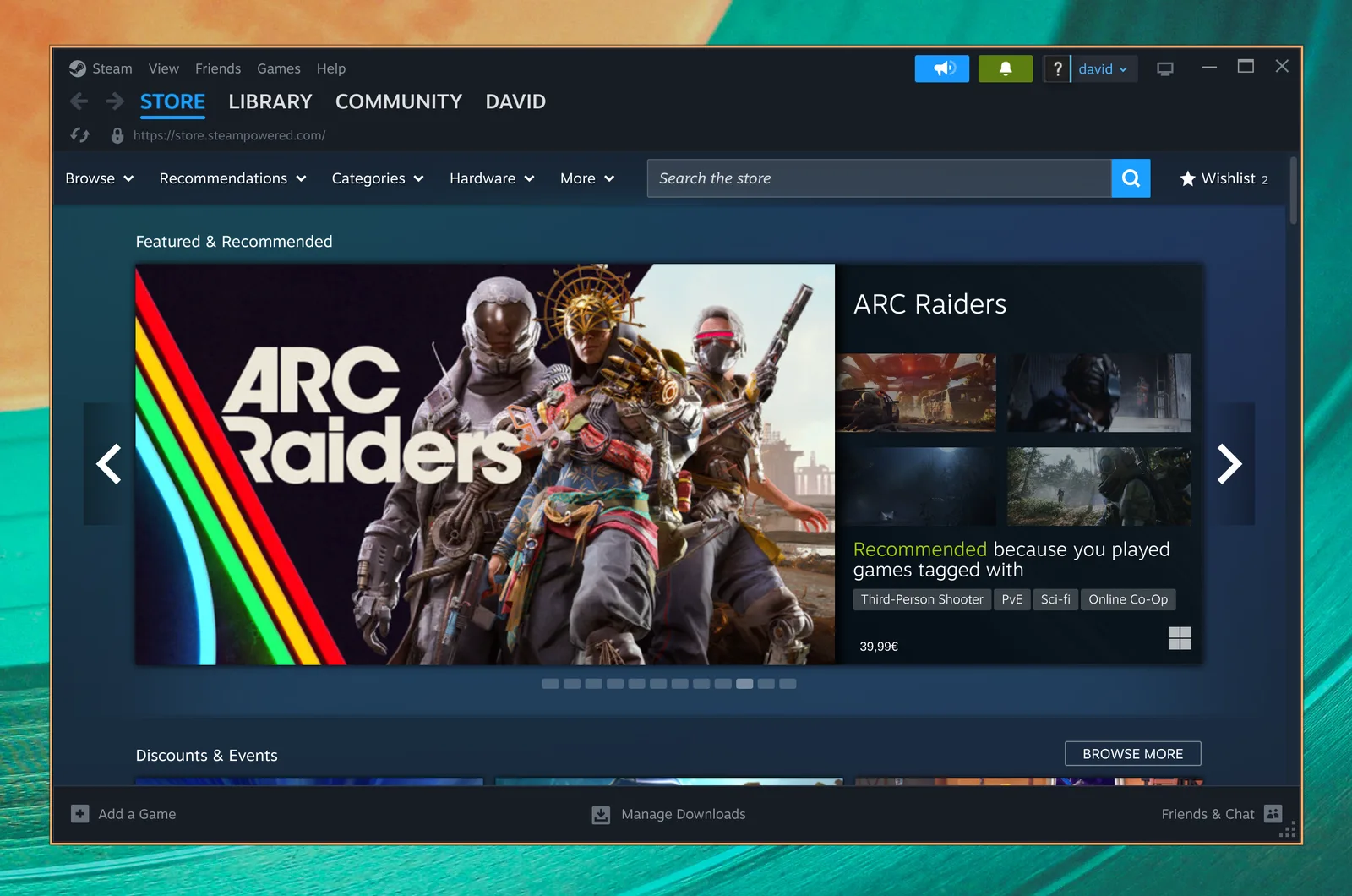Steam met zijn gamewinkel op Omarchy